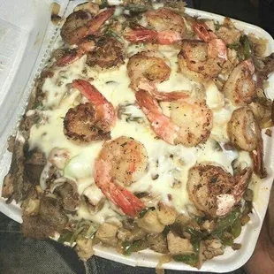 All Meats  Shrimp Steak Gyro meats Italian sausage Italian beef  Chicken Etc. Cheesey Rice bowl