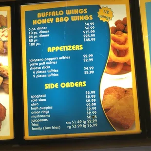 menus and prices