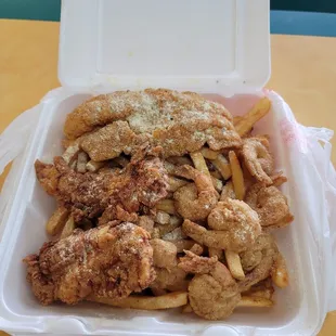 Cat Fish, Chicken tenders and 8 shrimp plates. Looks good and hot