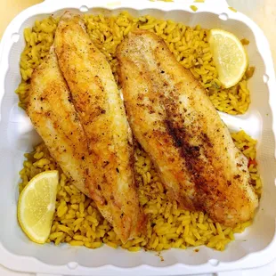 a meal in a styrofoam container