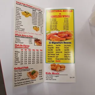 the menu and prices