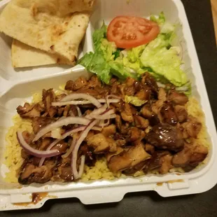 My Teriyaki Bowl without my Shrimp that the Cook said they put on my plate and can you see the etra teriyaki sauce???