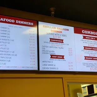 menus and prices on the wall