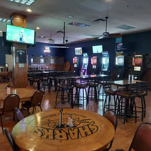 Many dart boards. Tournaments are held here as well. Again, plenty of seating and tv's.