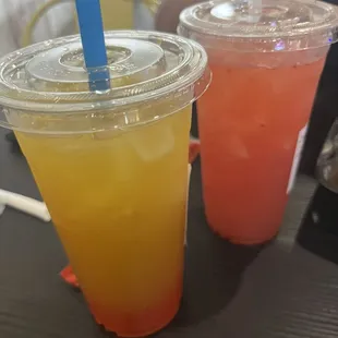 Mango fruit tea and strawberry lemonade