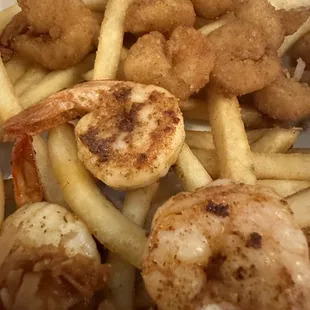 Grilled and popcorn shrimp