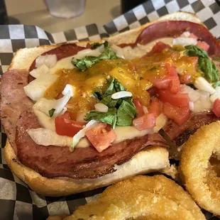 Italian hoagie &amp; onion rings