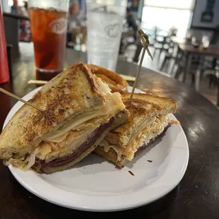 Delicious Ruben Sandwich and Onion Rings