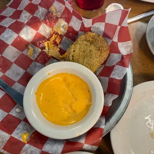 Fried green tomatoes... secret amazing sauce...