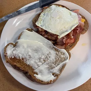 Fried egg sandwich with ham and mayo. Out of this world!