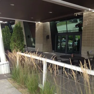 Side entrance.  Outside seating.