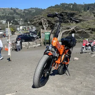 a motorcycle parked on the side of the road