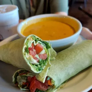 Veggie Veggie wrap with carrot soup.