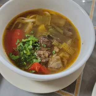 a bowl of soup on a table
