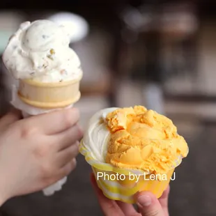 Double Mixed Mango and Kashta Ice Cream ($5.25) and Single Scoop Kashta Pistachio Ice Cream ($4.40)