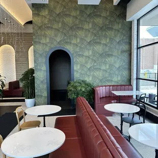 the seating area of the restaurant