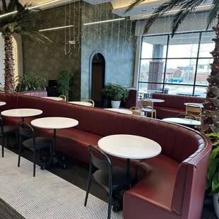 tables and booths in a restaurant