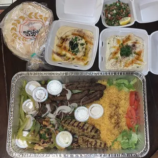 Family Meal with hummus, Baba Ganoush, Tabouli With extra garlic sauce Combo for Three