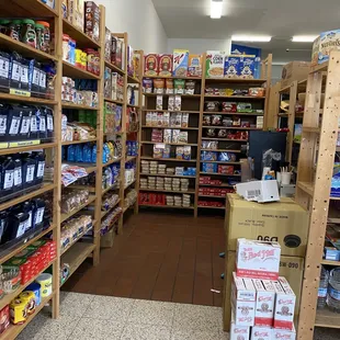 shelves of food and drinks