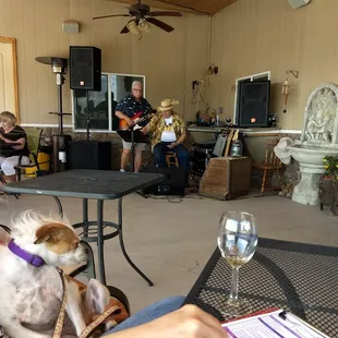 Hanging out sampling wine listening to the Hula boys....  Overlooking the Caballo.   Even have some munchies inside to enjoy.
