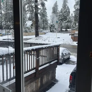 The view from the living area window in the ski suite.