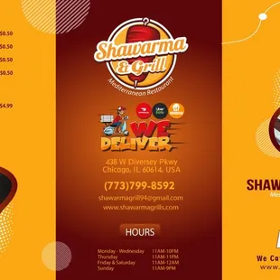 the menu for shawarma &amp; grill