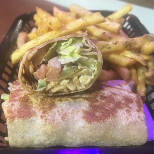 Chicken Shawarma Sandwich and French Fries