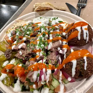 Lamb Beef Bowl with added Falafel