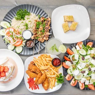 a variety of food on plates