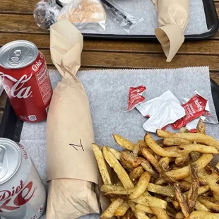 Chicken and Beef Shawarma sandwiches, 1/2 Dozen Mini Falafel Balls and Zaatar Fries