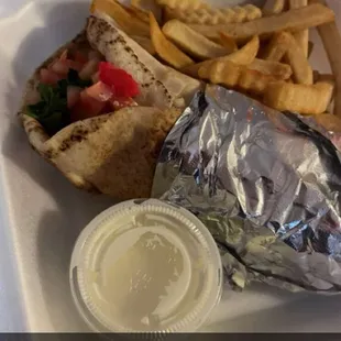 Shawarma wrap with fries.