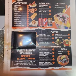 the menu and prices