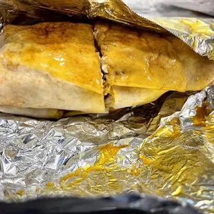 a wrapper of a sandwich wrapped in foil