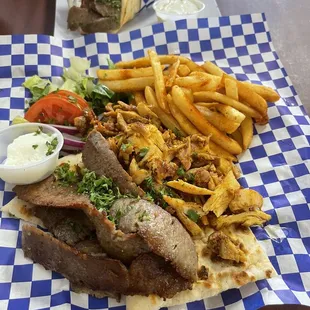 Mixed lamb and chicken Gyro Platter!