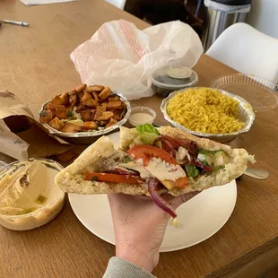 Falafel,6 pieces Hummus, small rice Fattoush Salad Grape Leaves, 6 pieces