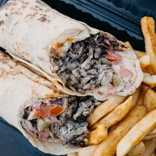 Beef Shawarma Sandwich w/ Fries.
