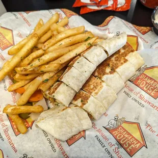 Chicken Shawarma sandwich combo, fries and a drink.