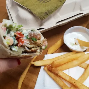 Falafell sandwich and crispy fries!