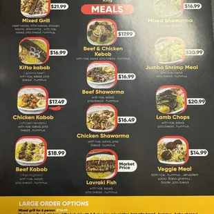 The menu with current price