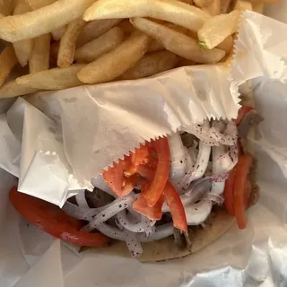 Gyro sandwich with fries