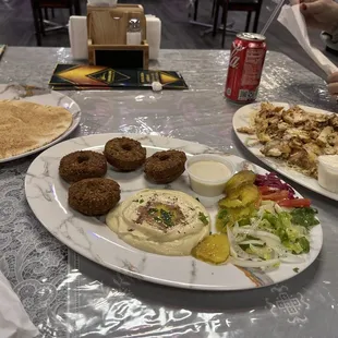 Falafel and chicken shawarma.
