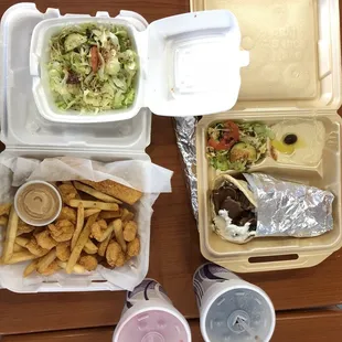 Gyro and shrimp and fish platter