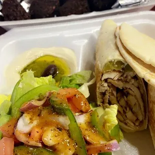 Chicken shawarma wrap and falafel