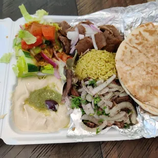 Combination platter with steak and gyro meat