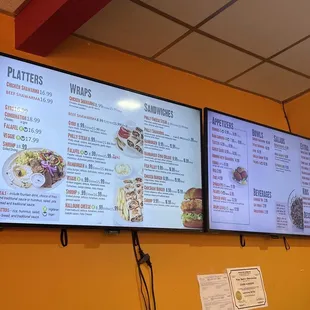 Current menu and prices, July 2023