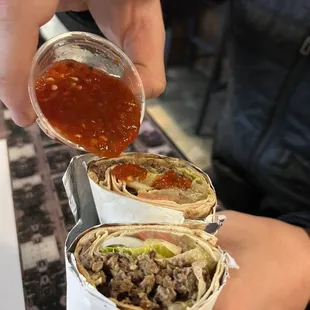 Hot sauce with 20. Beef Shawarma Wrap