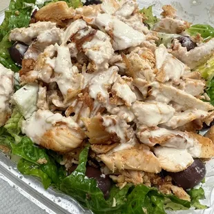 Chicken Greek salad. Delicious, cannot get fresher than this