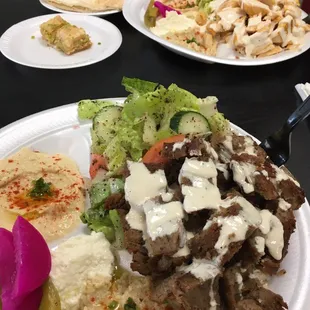 Beef and chicken shawarma plates.