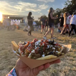 a person holding a hot dog with toppings