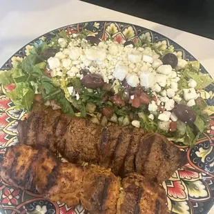 Chicken and beef with salad